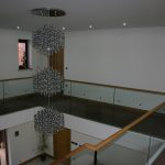 Glass and wood balustrade system.