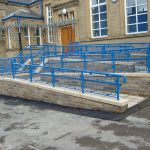 Ramp walkway railings at a school in Bradford.